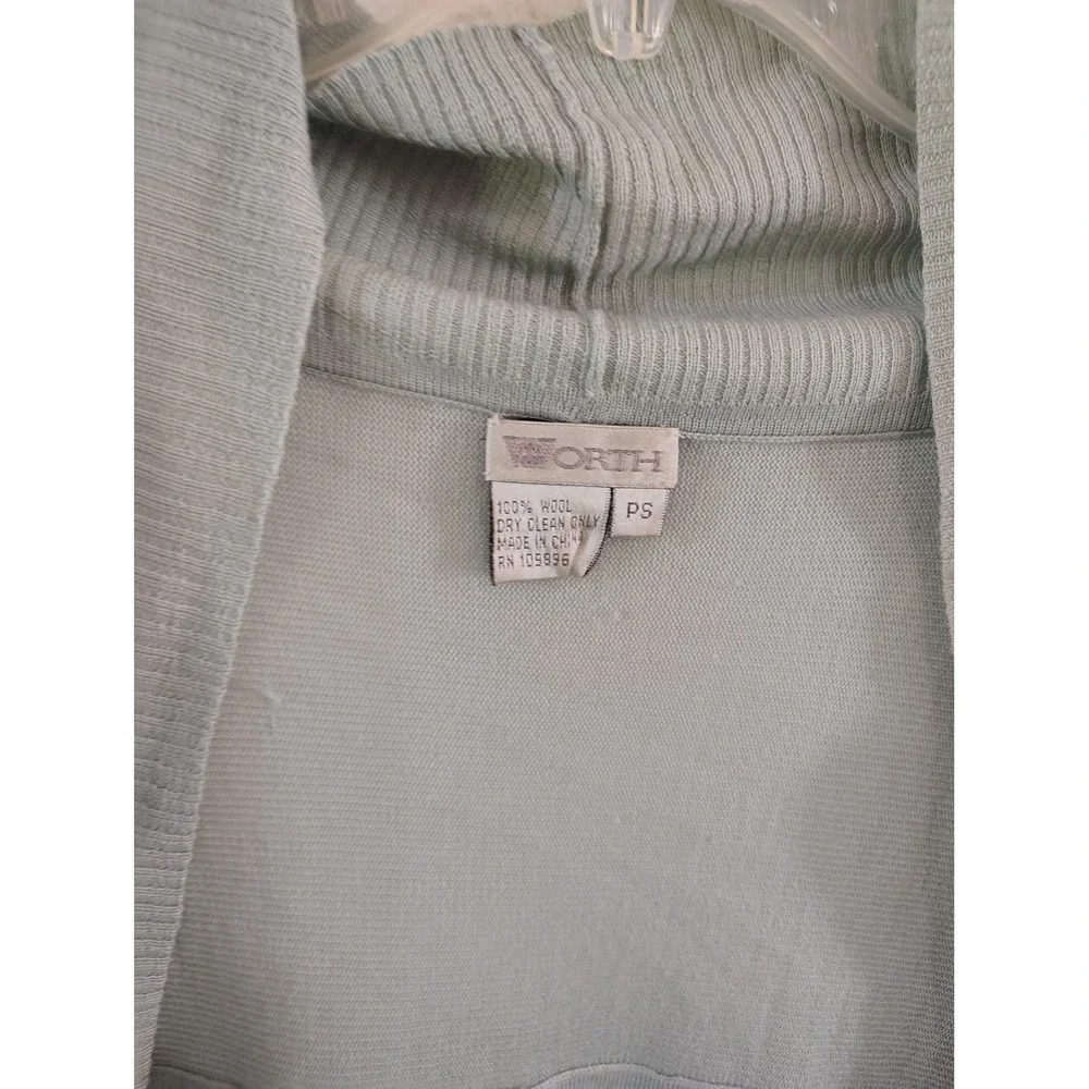 Worth New York Sage Green 100% Wool Open Front Cardigan Sweater Petite Small PS